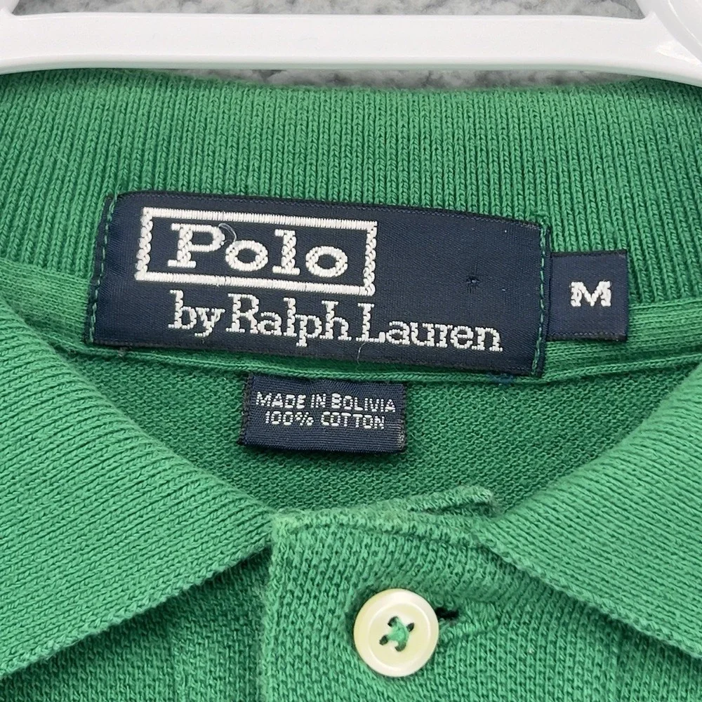VTG Polo By Ralph Lauren Polo Shirt Mens Medium Green Long Sleeve Cotton 90s Y2K